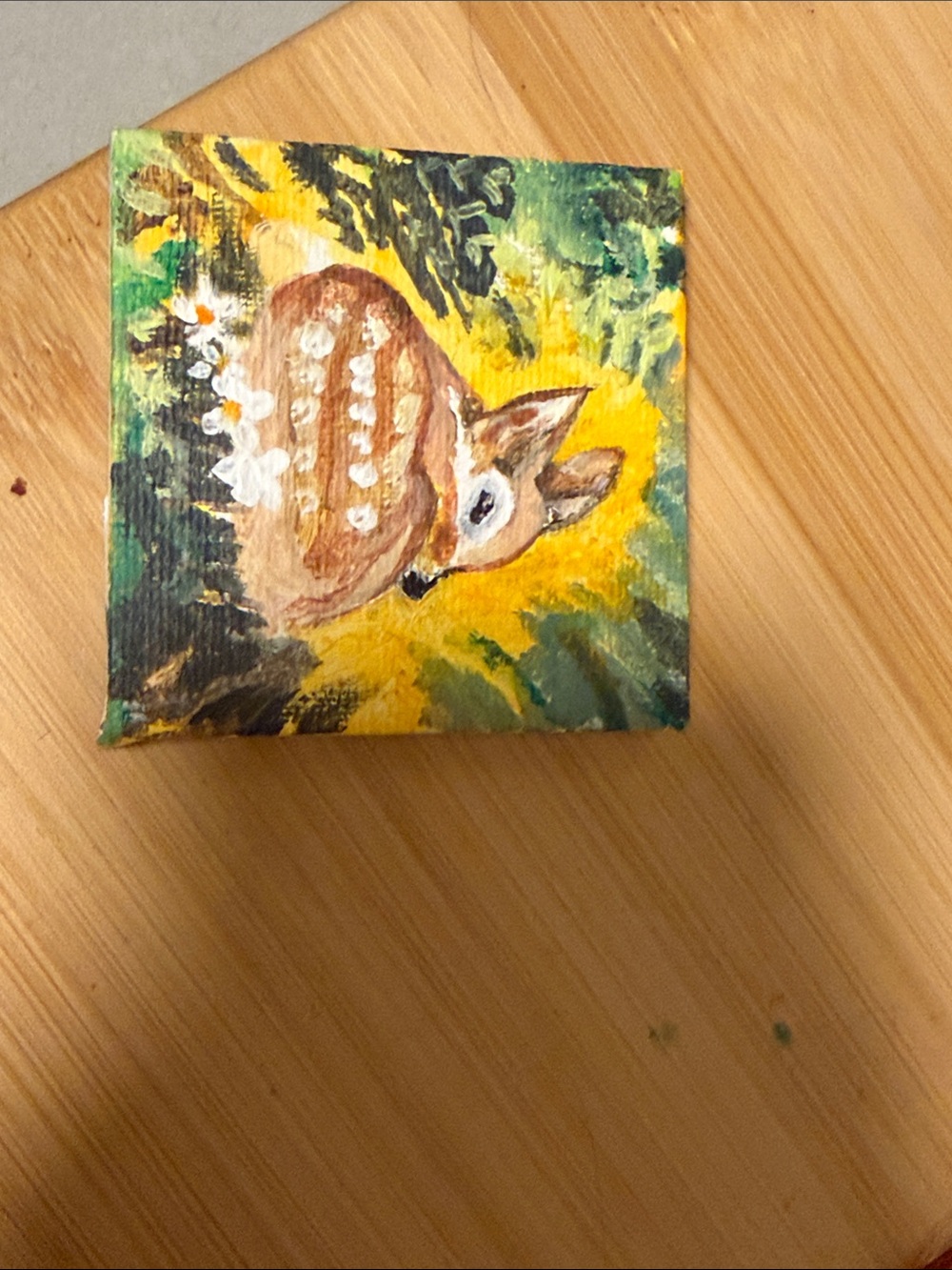 Hand-Painted Fawn Canvas Art - Brown and Green